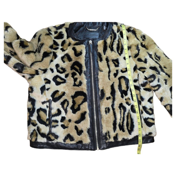 Karl Lagerfeld Leopard Print Bomber Jacket with Black Leather Trim - Picture 5 of 12